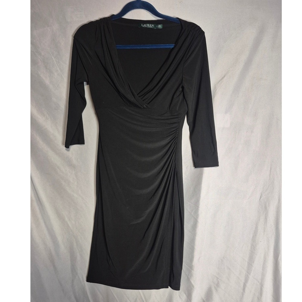 Lauren Ralph Lauren Black Jersey Sheath Dress Ruched Cocktail Party